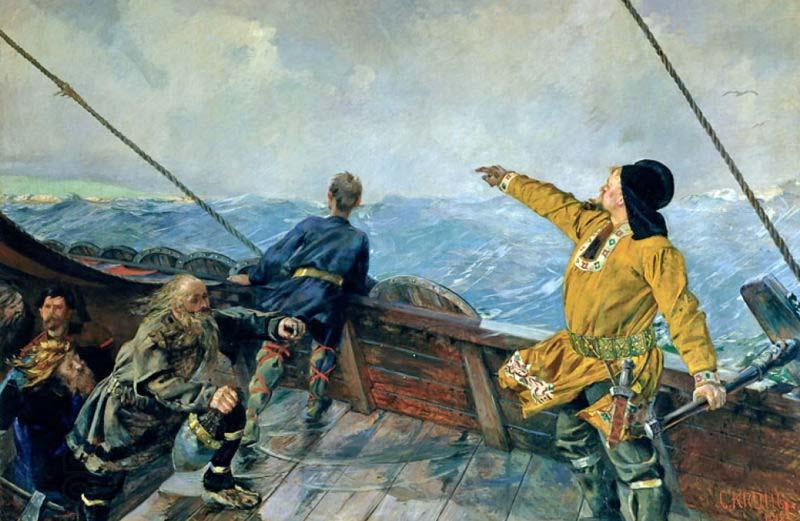 Christian Krohg Christian Krohg's painting of Leiv Eiriksson discover America, 1893 oil painting picture